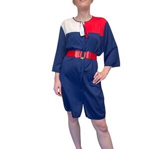 Vintage Lorraine Mid Century Dressing Robe Pajama Dress Size MED Red, White Blue